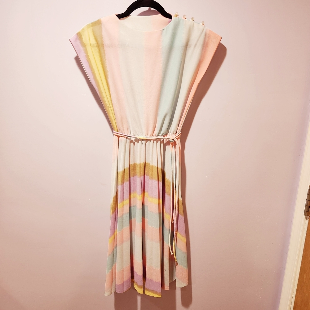Vintage 80s Pastel Pleat Skirt Dress